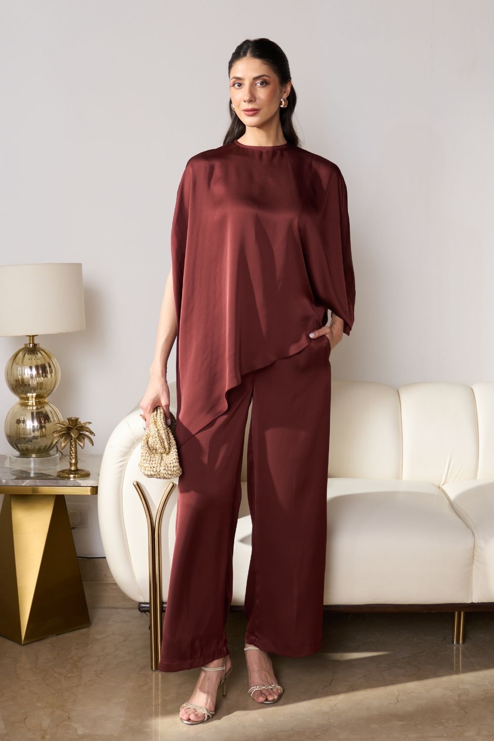 Asymmetric Draped Co-ord Set (Mocha)