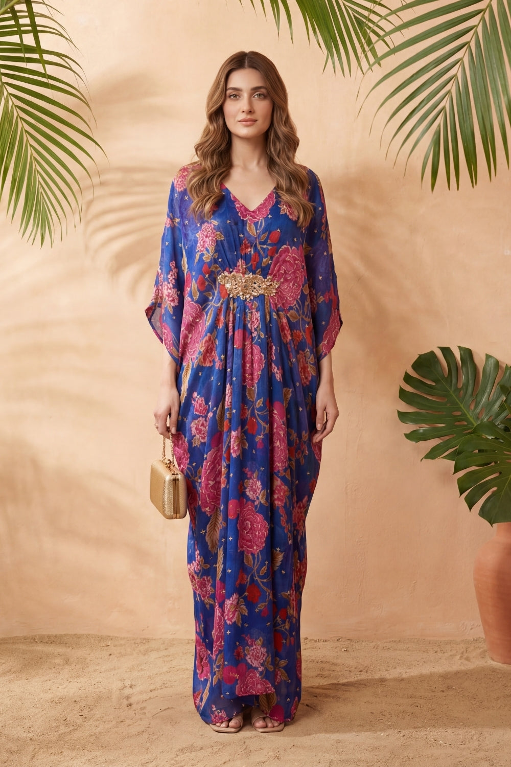 Dania Floral Embroidered Kaftan (Blue)