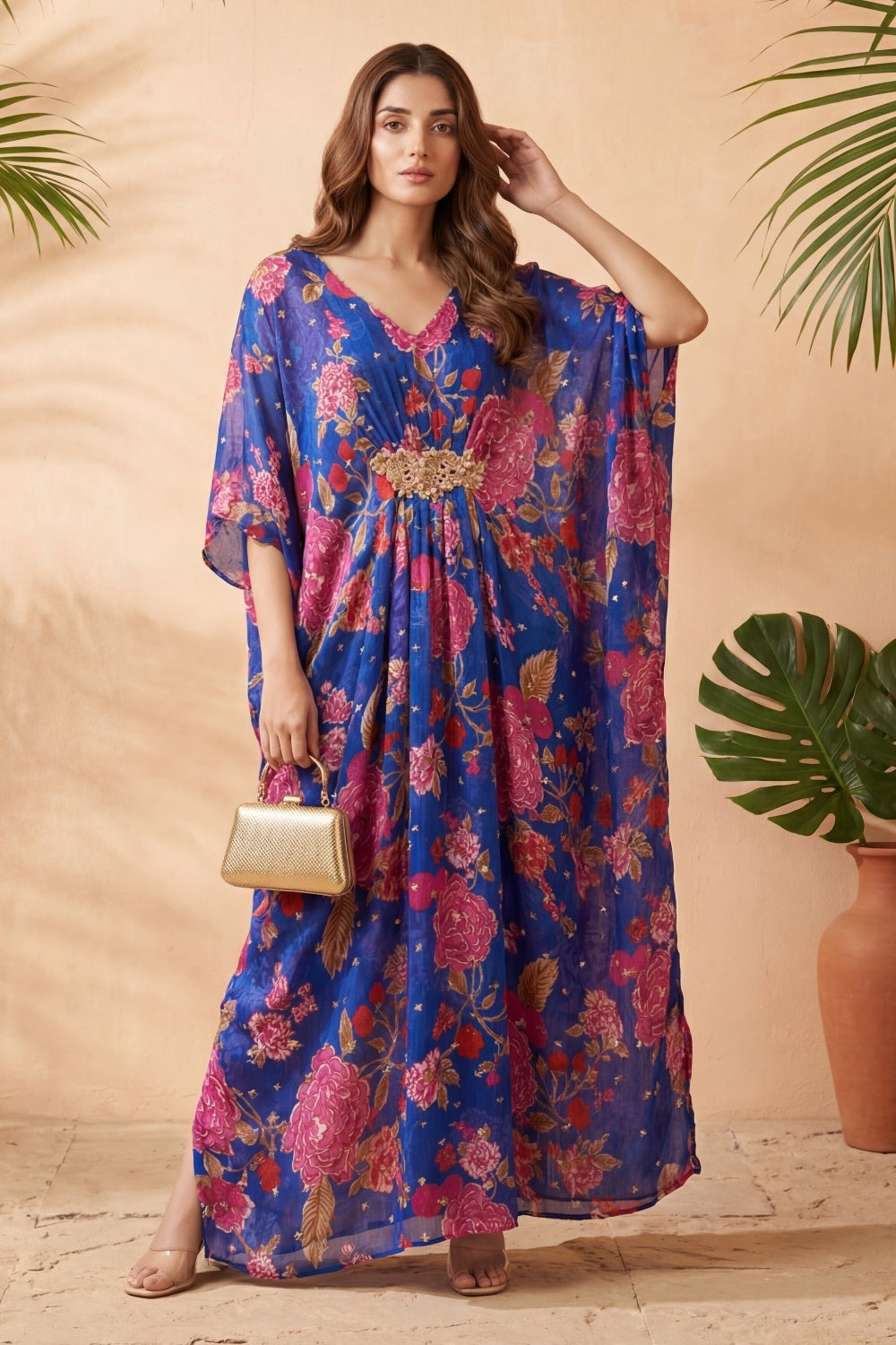 Dania Floral Embroidered Kaftan (Blue)