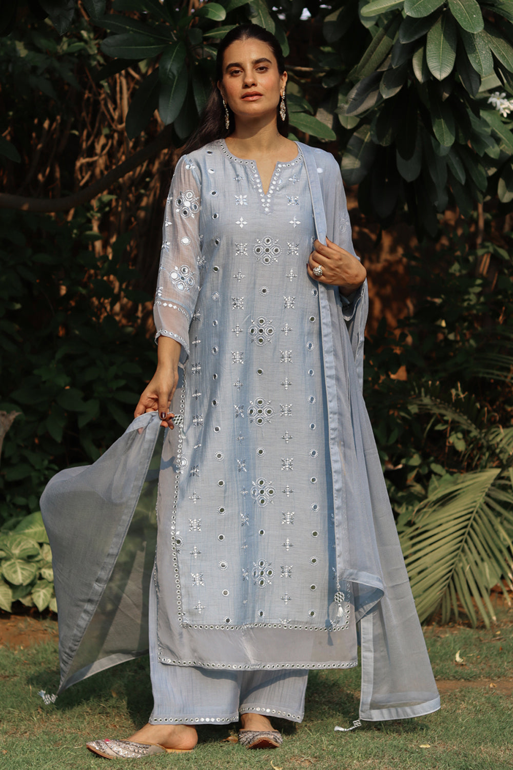Blue Embroidered Kurta Pants Set