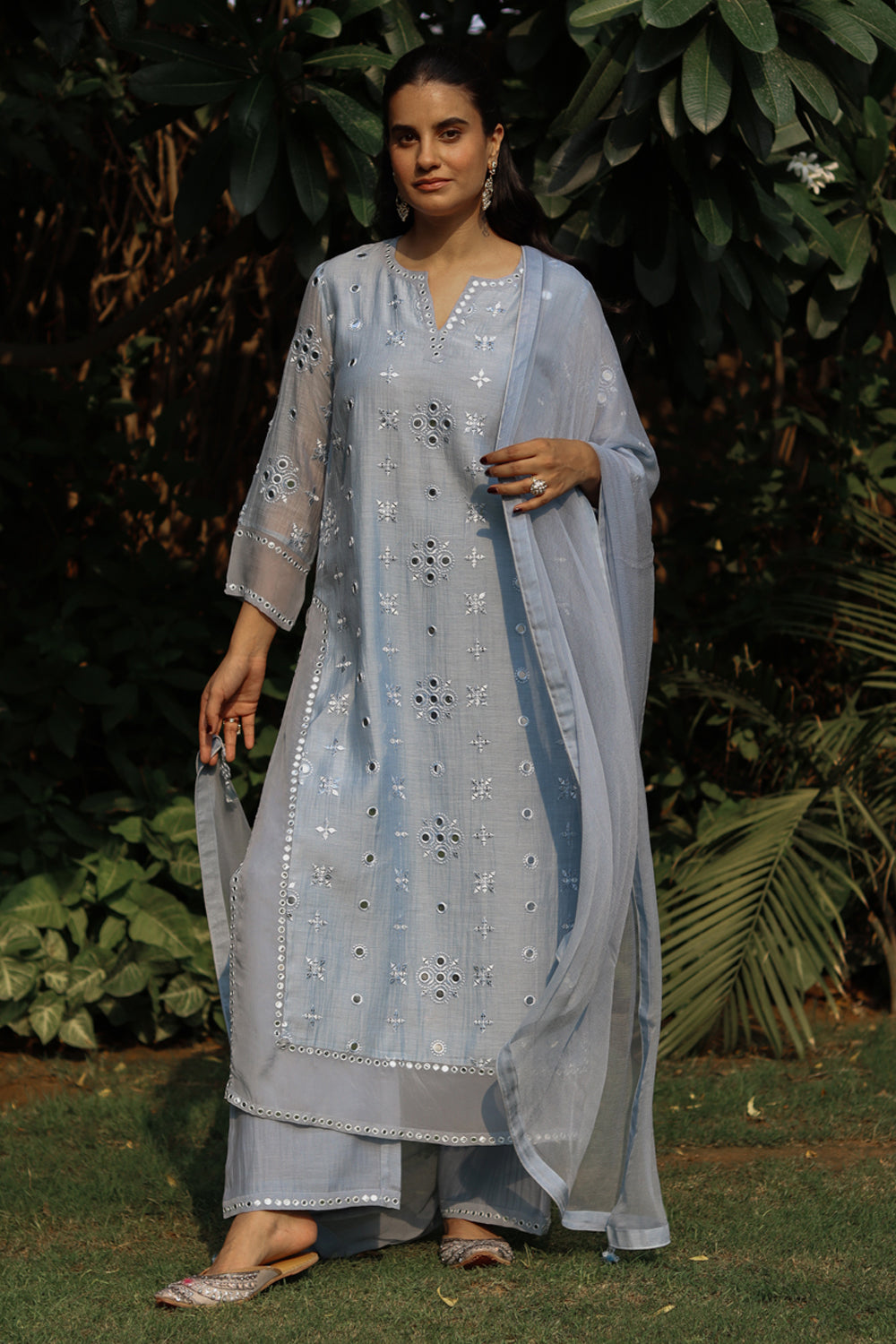 Blue Embroidered Kurta Pants Set