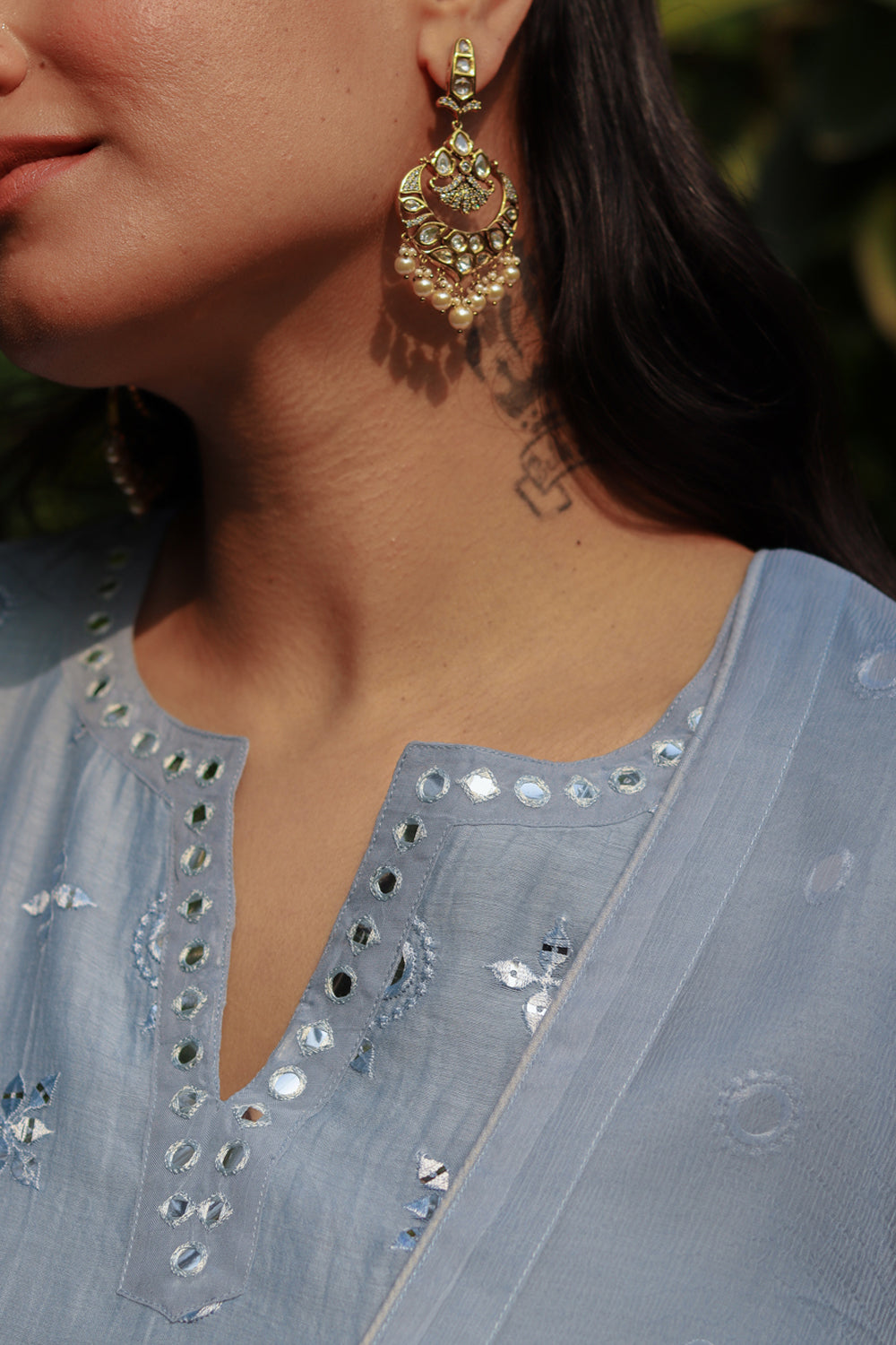 Blue Embroidered Kurta Pants Set