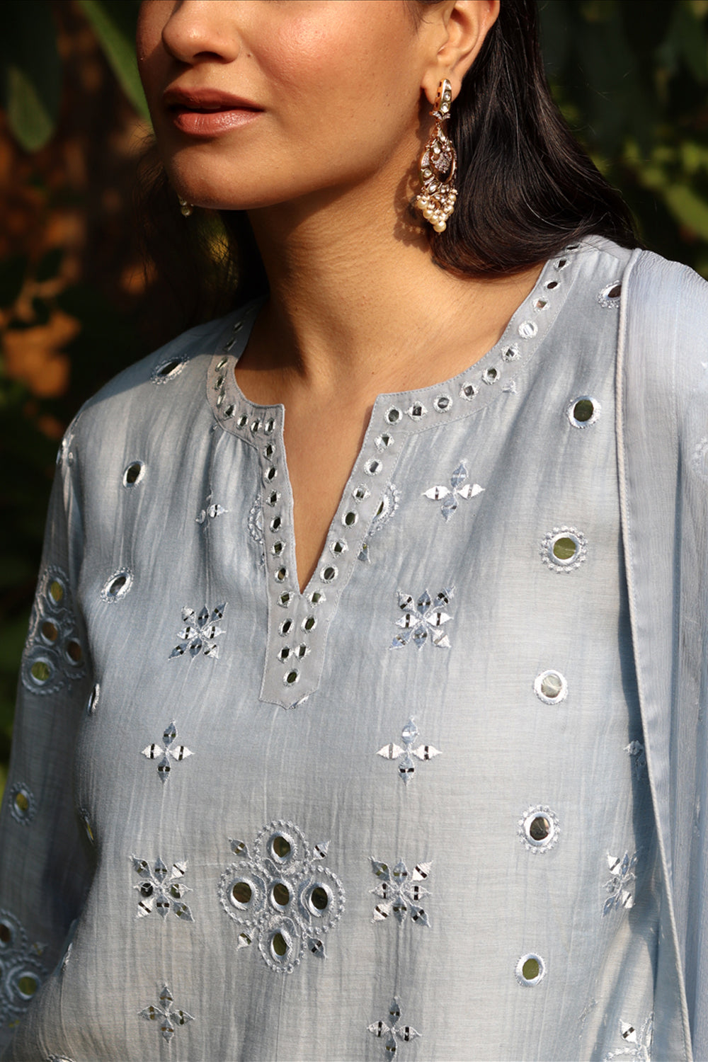 Blue Embroidered Kurta Pants Set