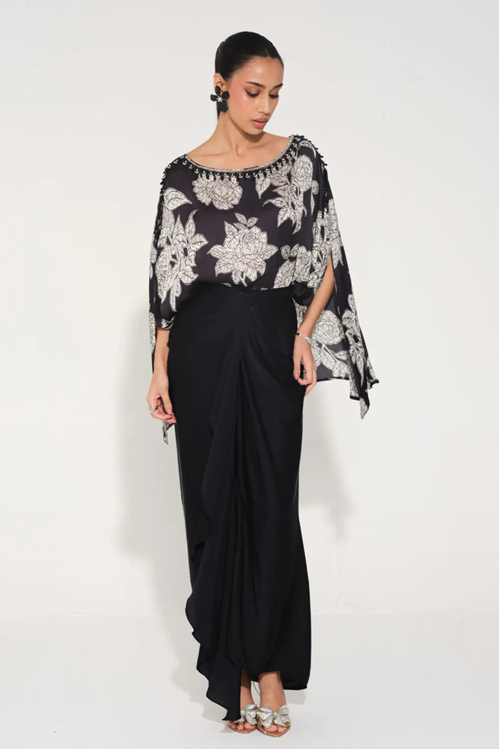 Tarini Manchanda In Our Rosetta Hand-Embroidered Cape Top & Skirt Set