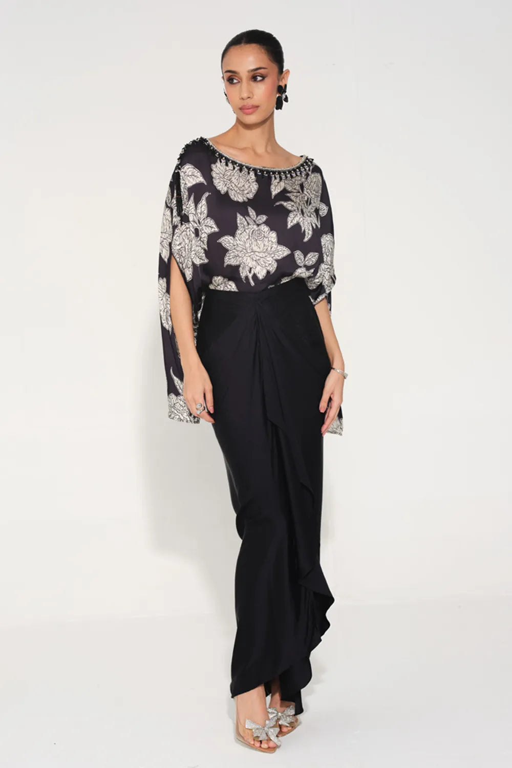 Tarini Manchanda In Our Rosetta Hand-Embroidered Cape Top & Skirt Set