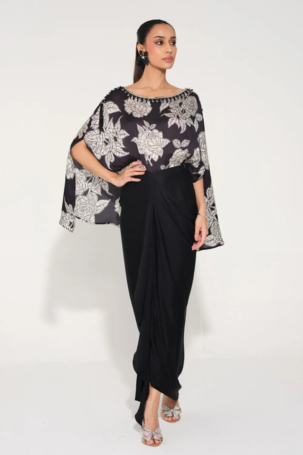 Tarini Manchanda In Our Rosetta Hand-Embroidered Cape Top & Skirt Set