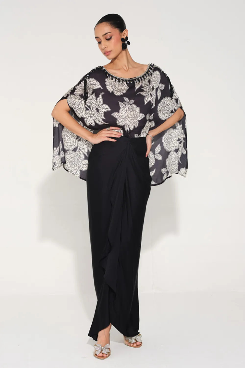 Tarini Manchanda In Our Rosetta Hand-Embroidered Cape Top & Skirt Set