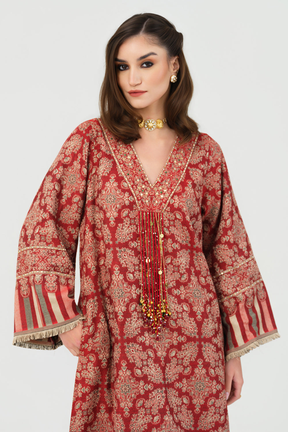 Inaaya Embroidered Shawl Kaftan (Red)