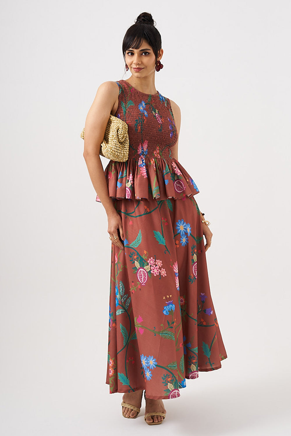 Elasticated Brown Top With Skirt
