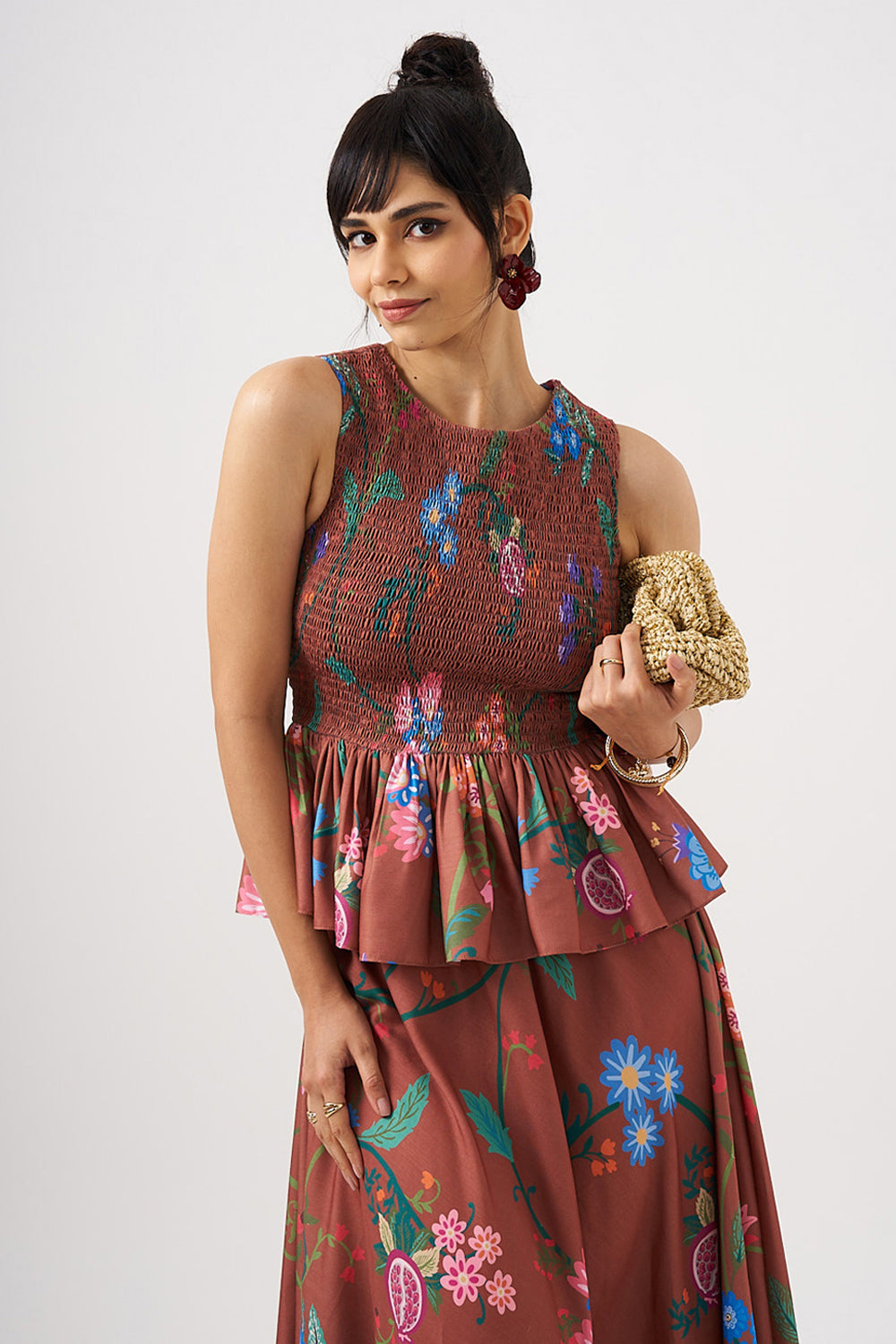 Amber Bloom Smocked Peplum Top & Skirt Set