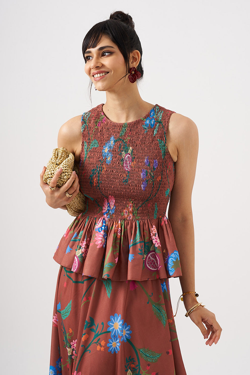 Elasticated Brown Top With Skirt