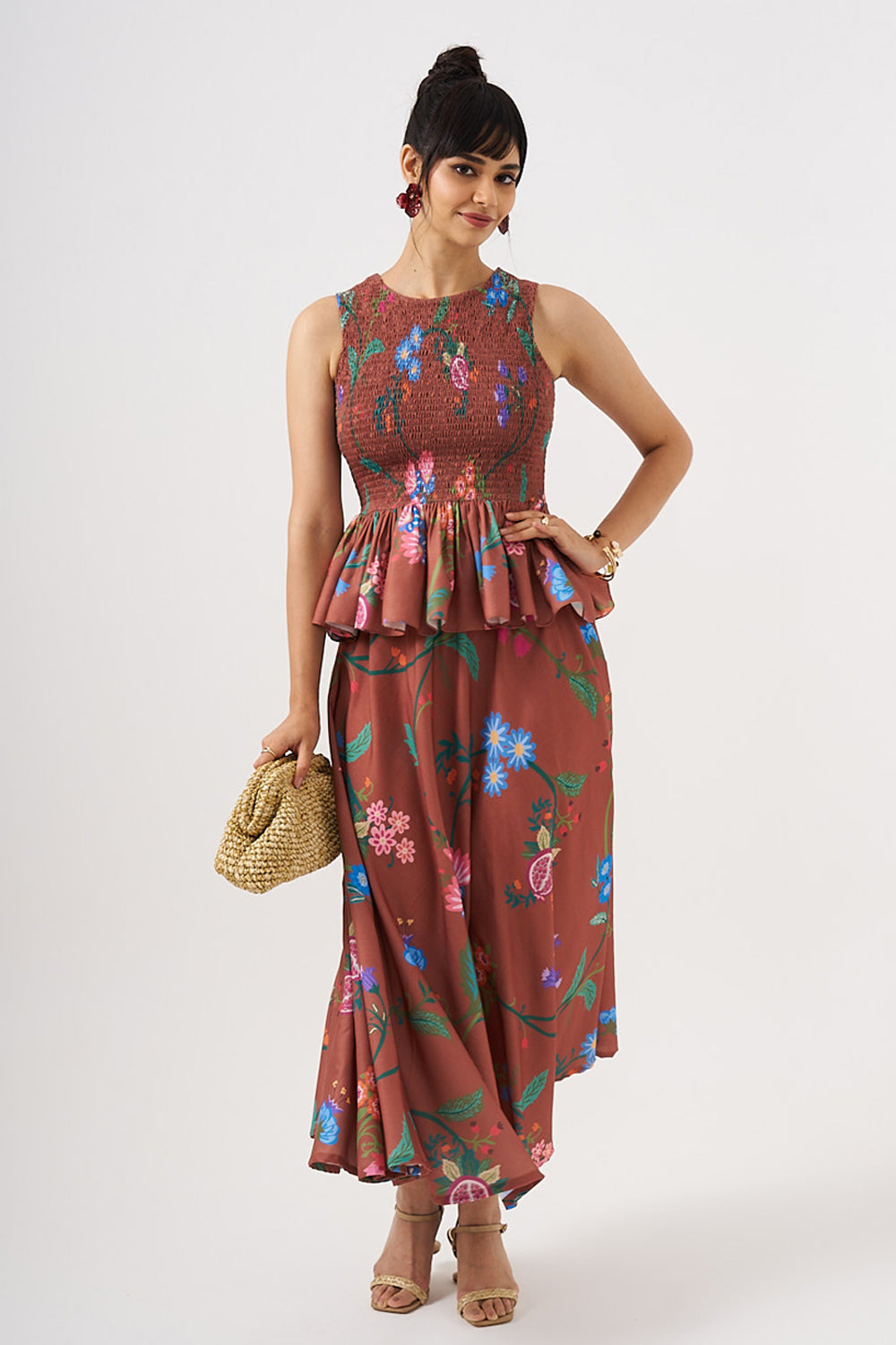 Amber Bloom Smocked Peplum Top & Skirt Set