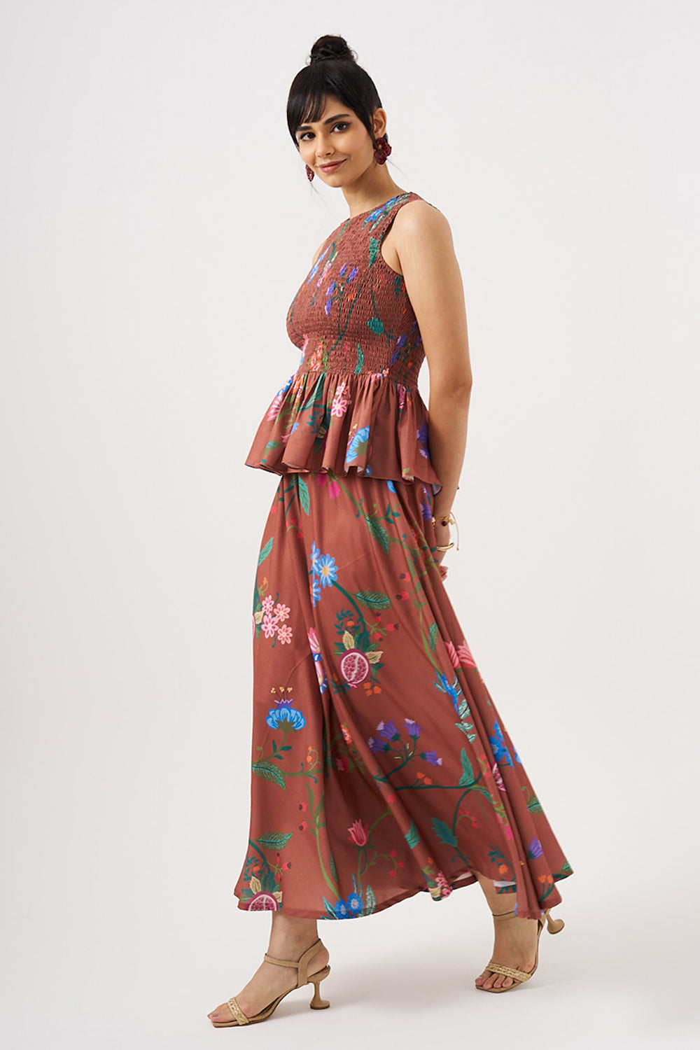 Amber Bloom Smocked Peplum Top & Skirt Set