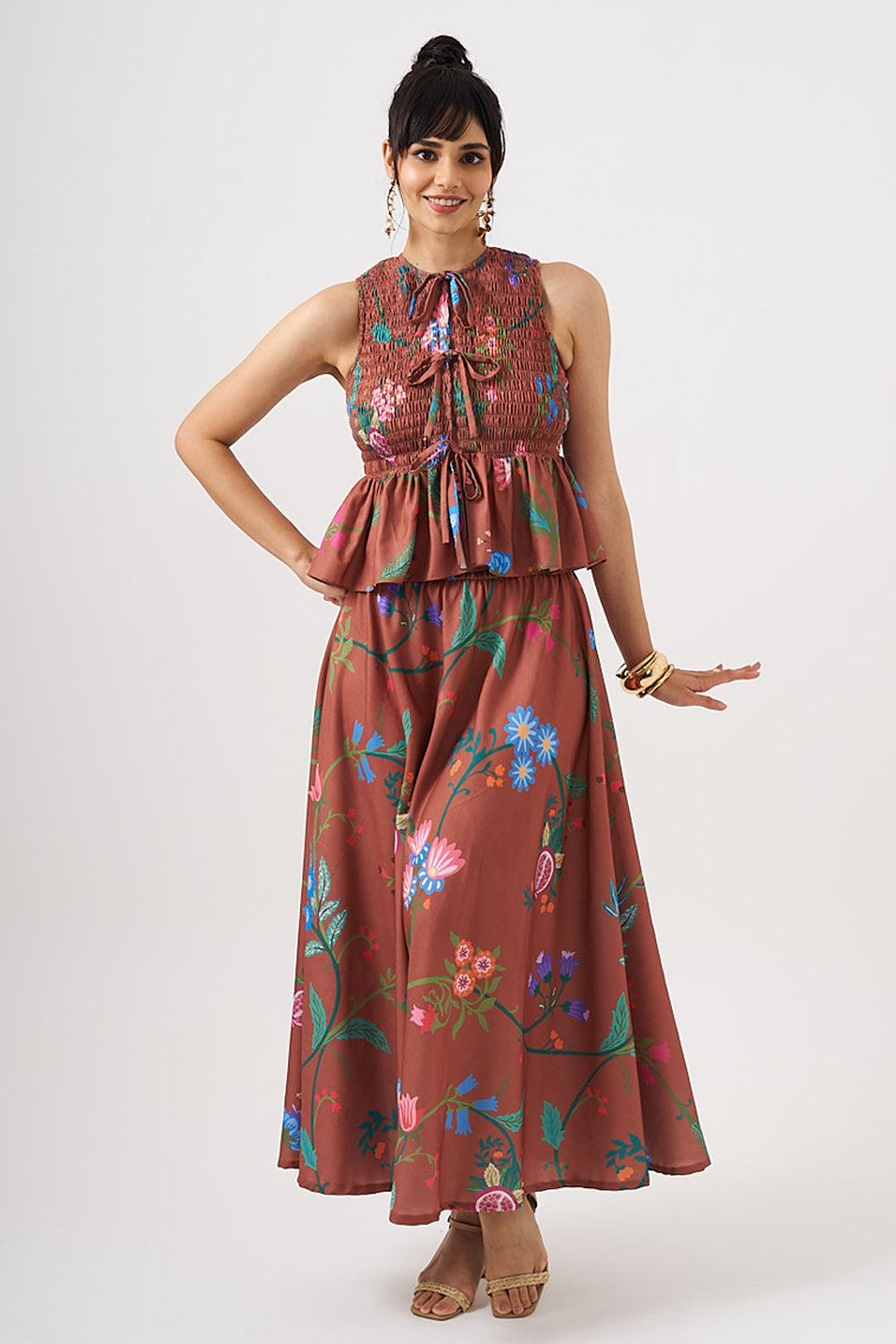 Brown Bow Top With Skirt