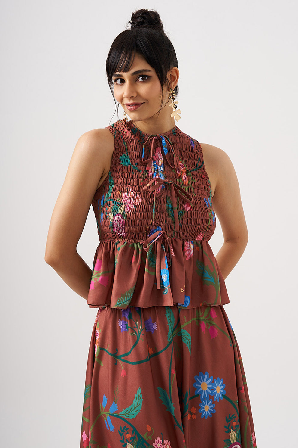 Brown Bow Top With Skirt
