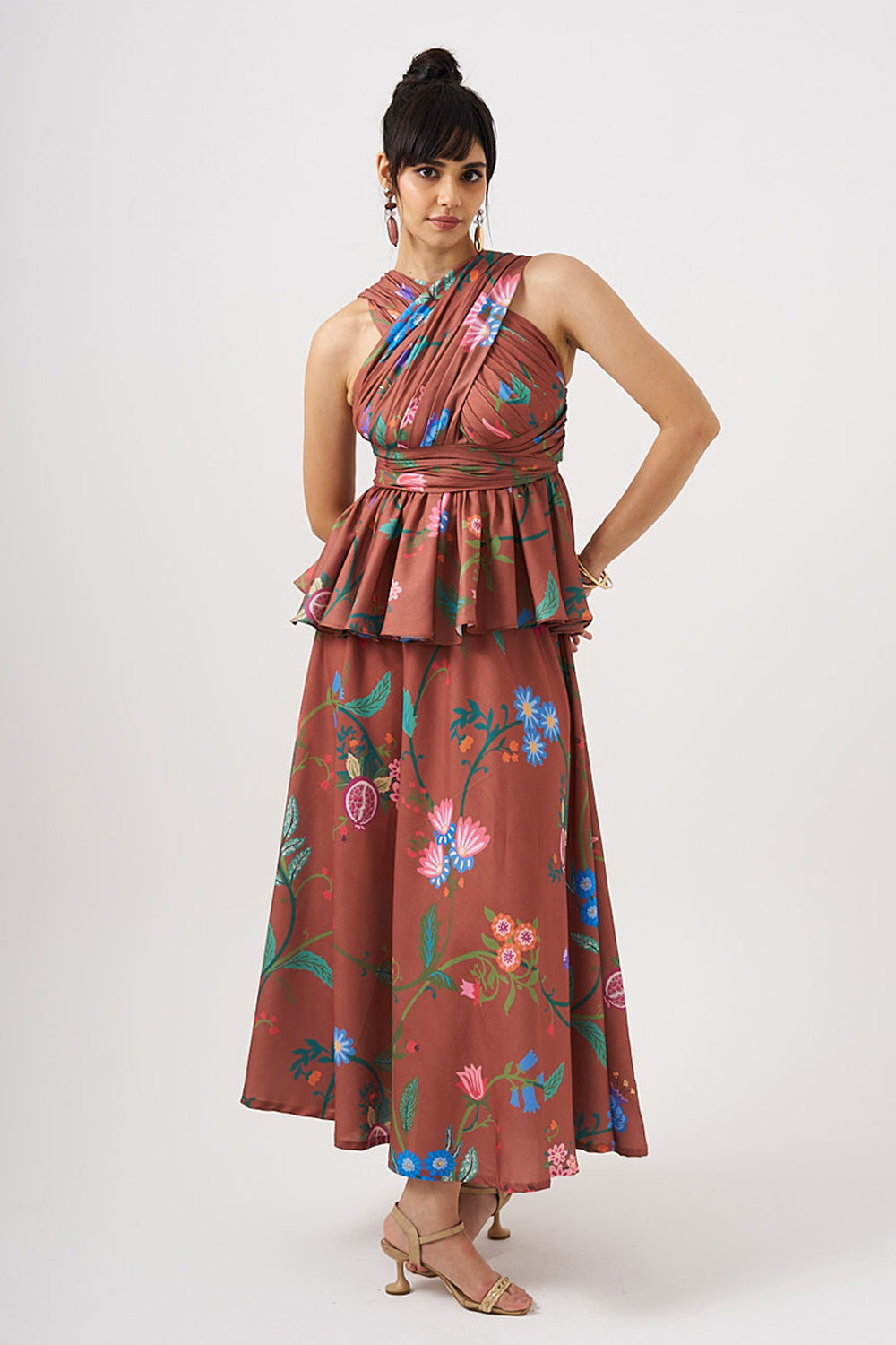 Amber Bloom Peplum Top & Skirt Set