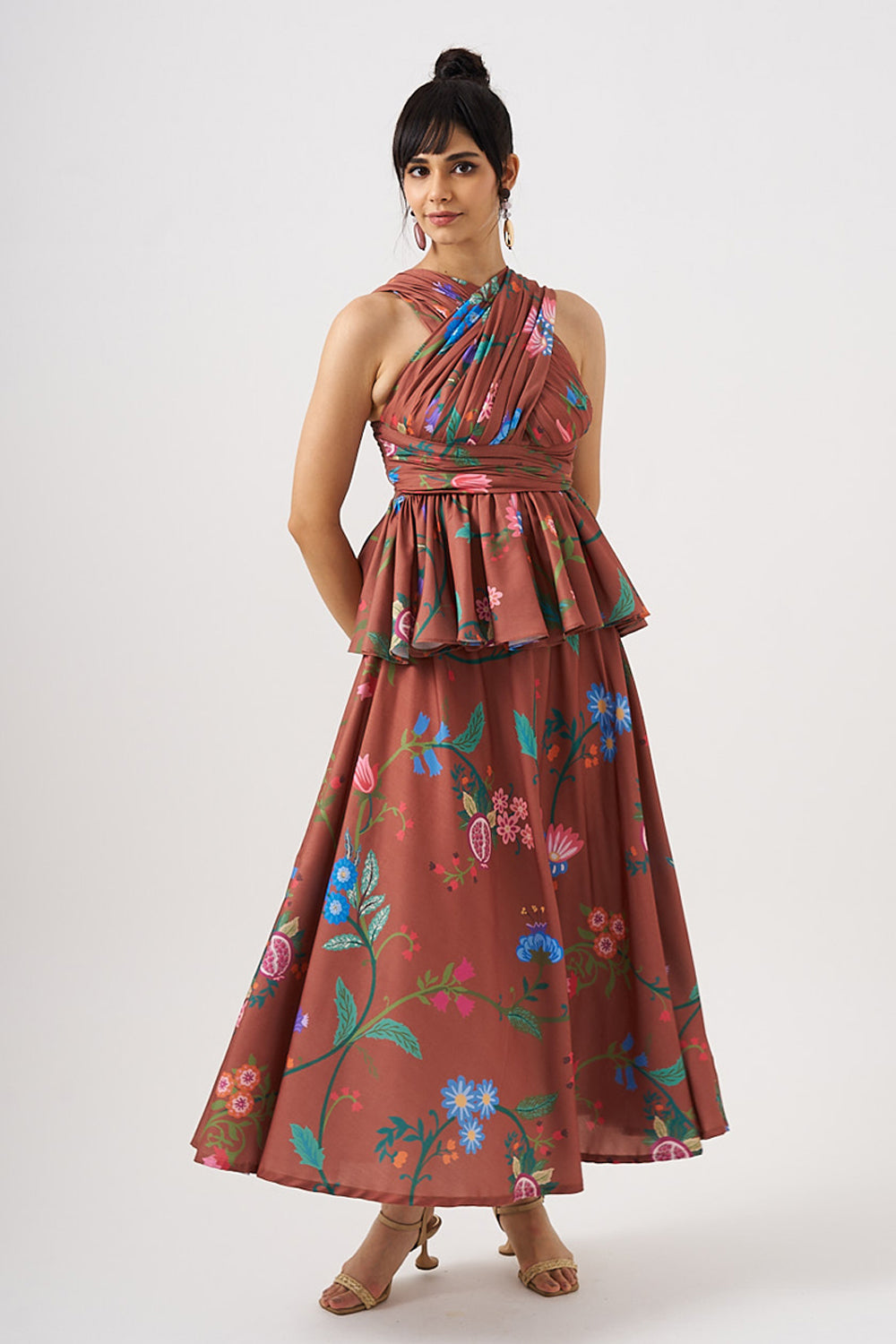 Amber Bloom Peplum Top & Skirt Set