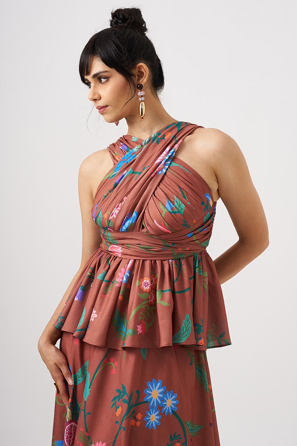 Amber Bloom Peplum Top & Skirt Set