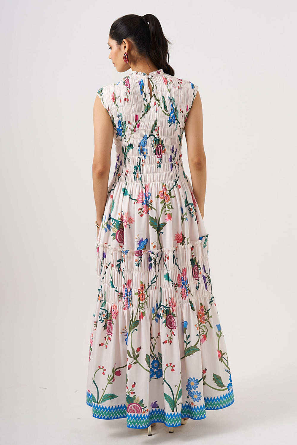 White Long Dress With Smocking Detail