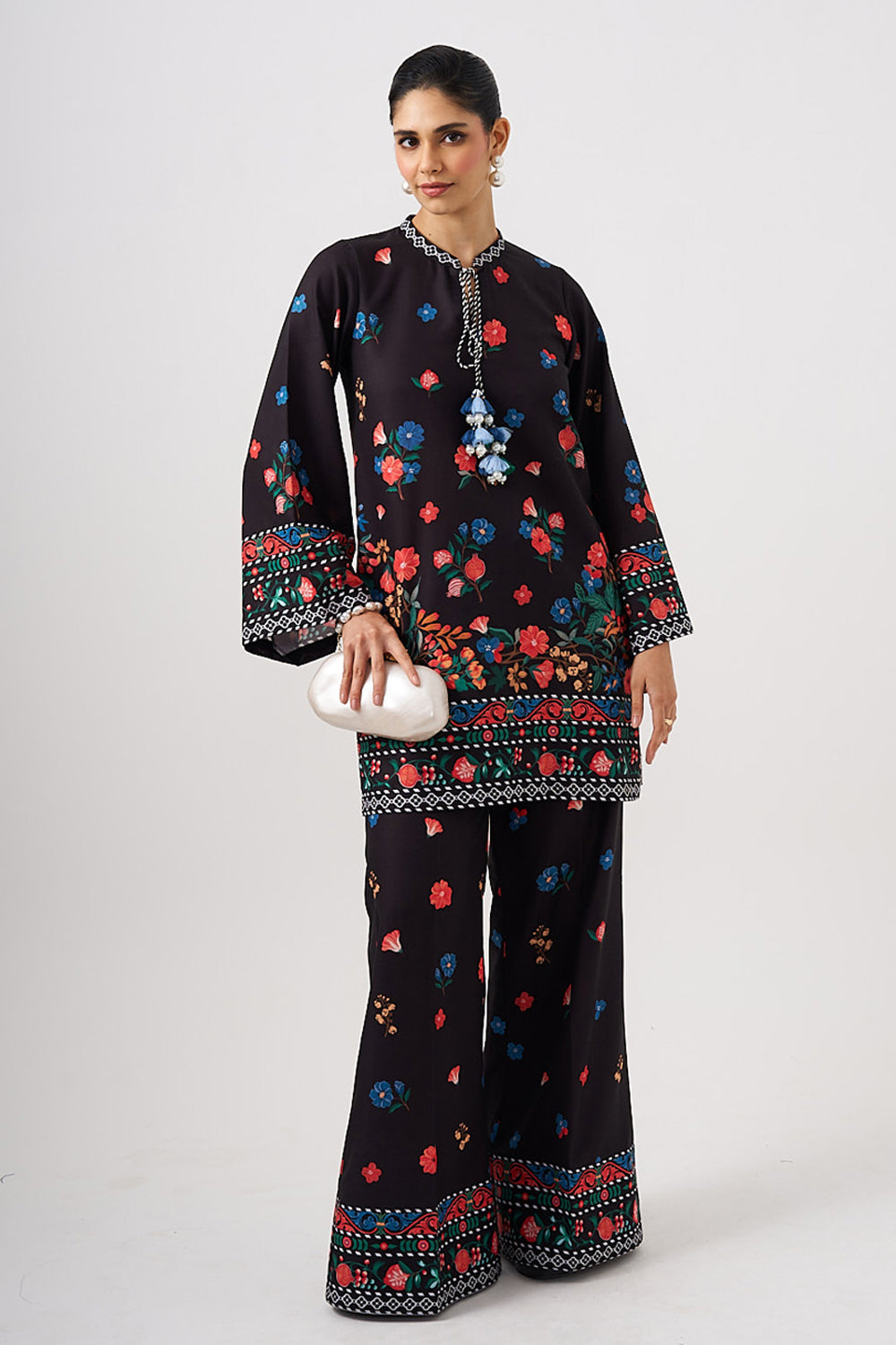 Full Sleeves Black Kurta With Pants