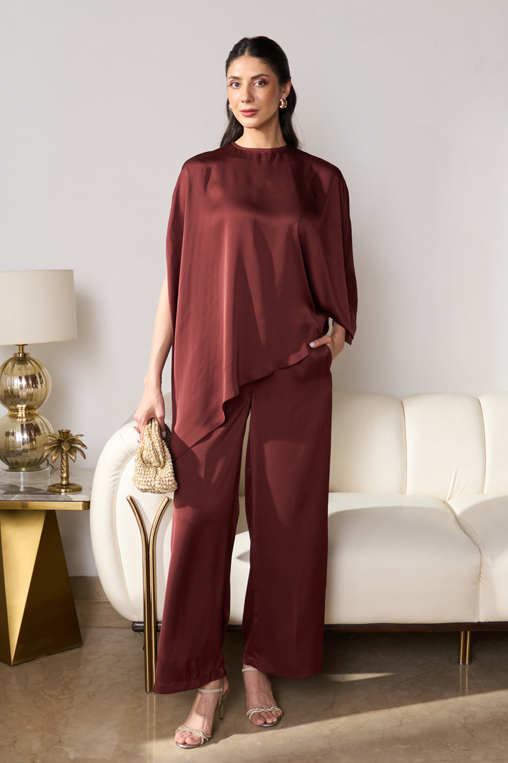 Asymmetric Draped Co-ord Set (Mocha)