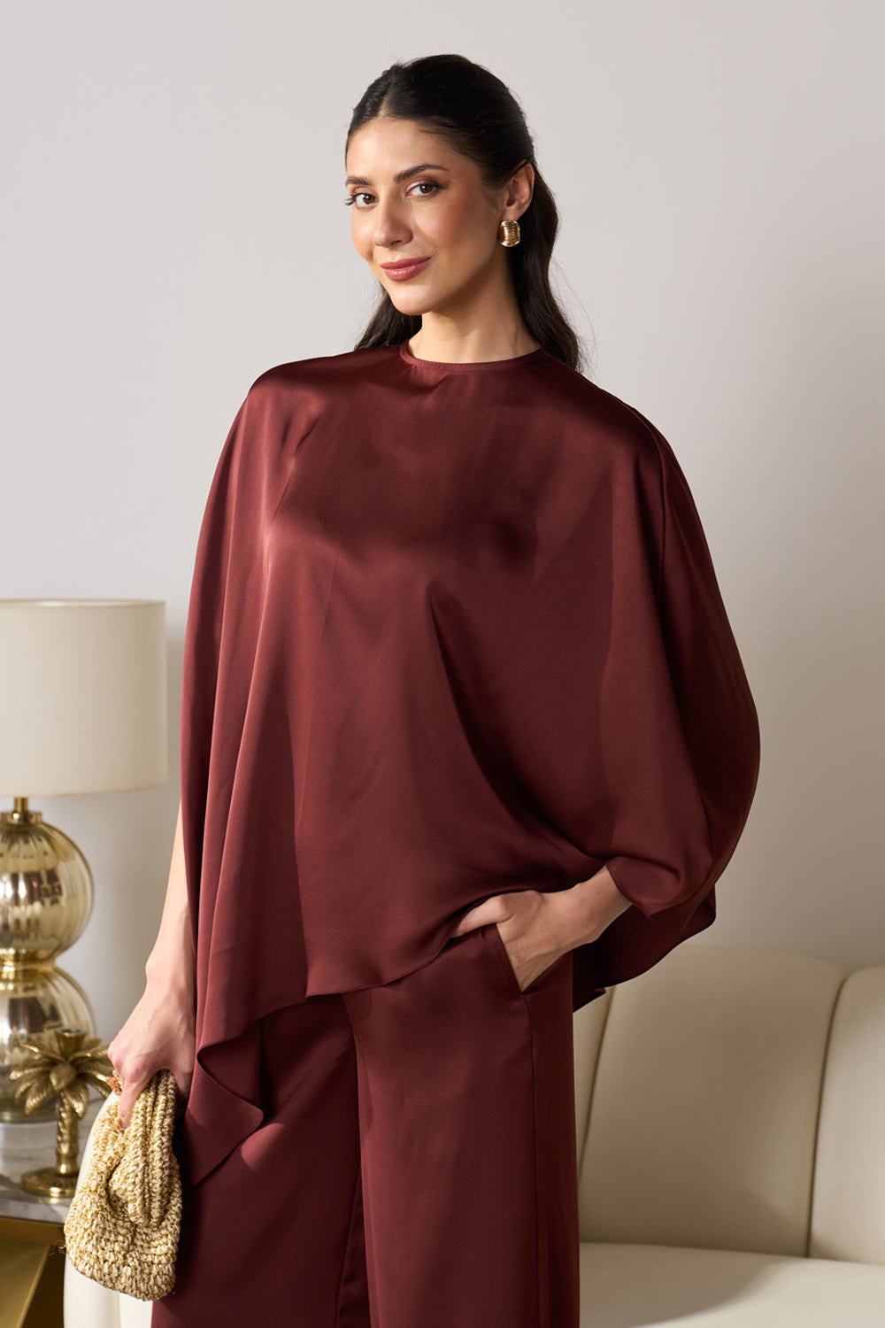 Asymmetric Draped Co-ord Set (Mocha)