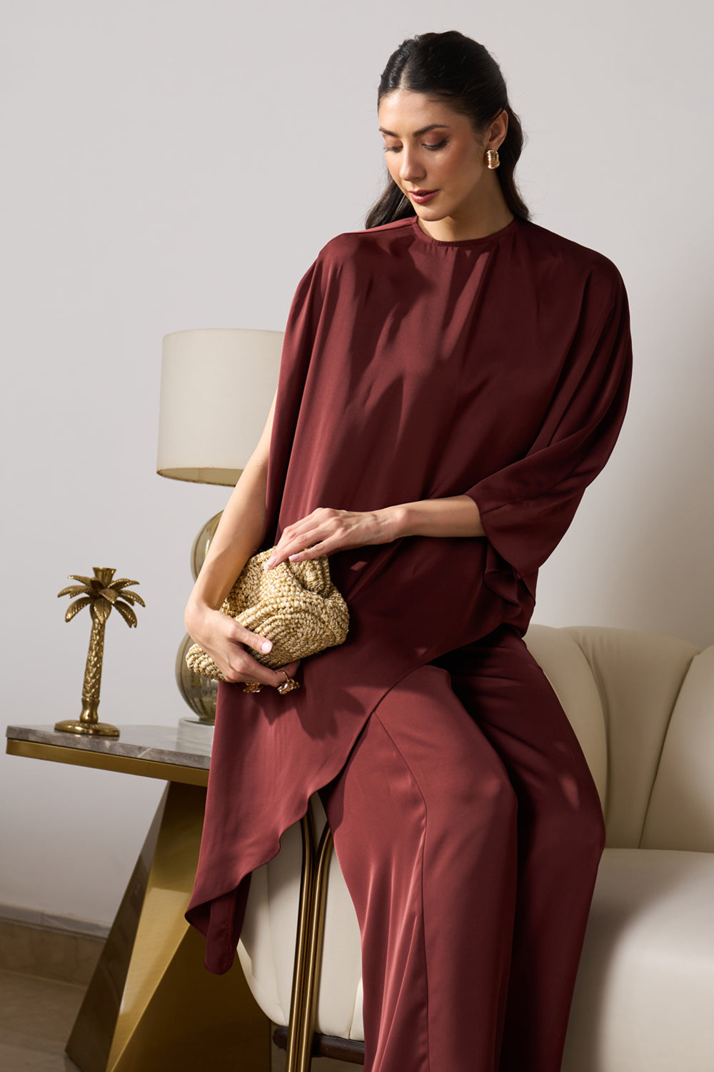 Asymmetric Draped Co-ord Set (Mocha)
