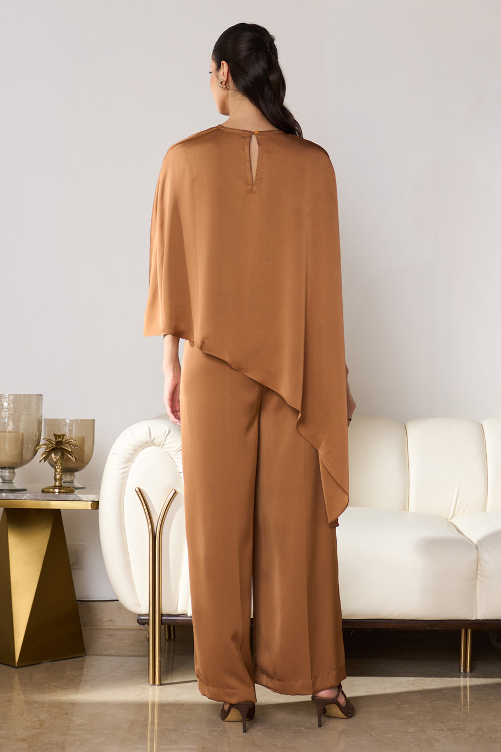 Asymmetric Draped Co-ord Set (Caramel)