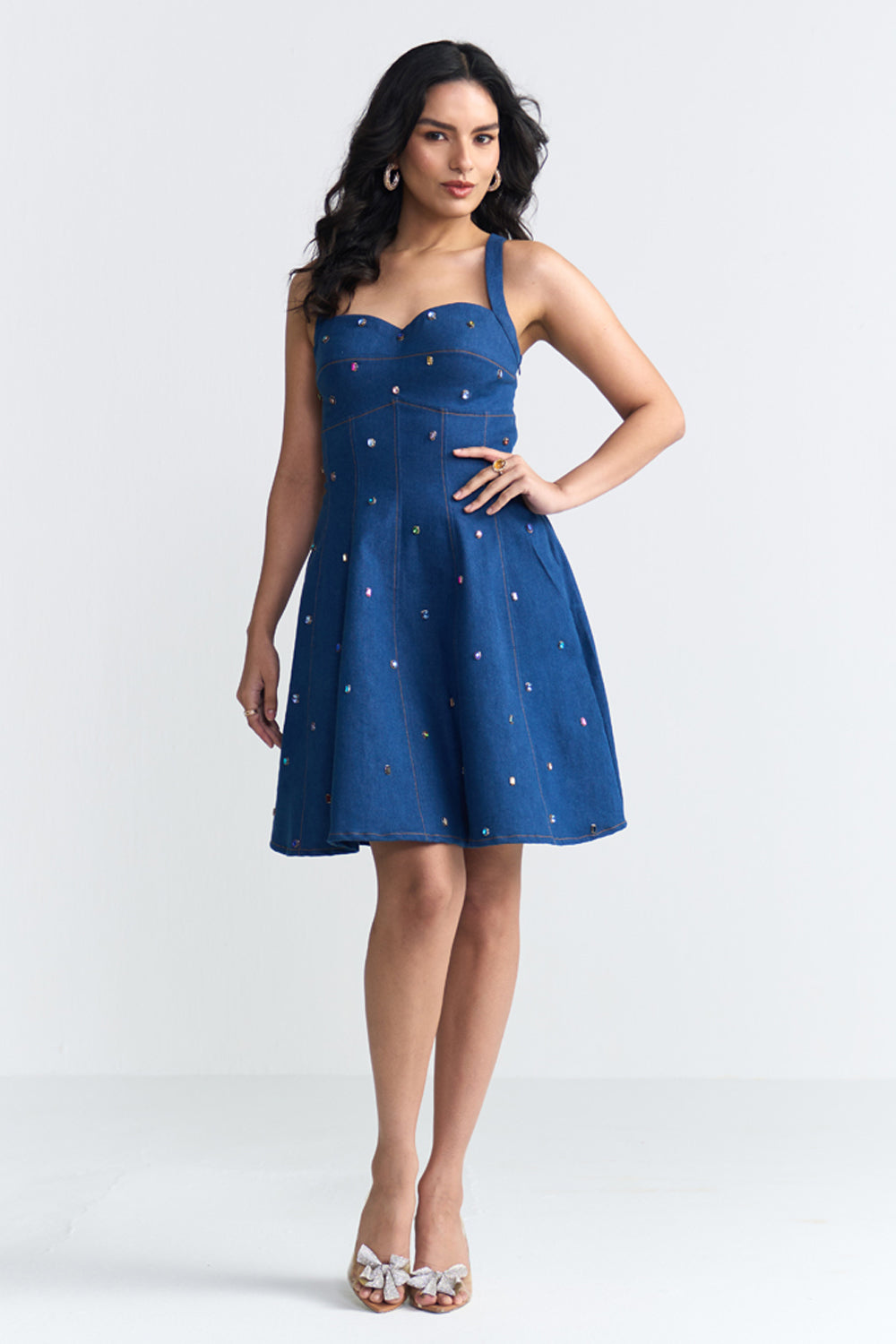 Bianca Crystal-Embellished Denim Dress
