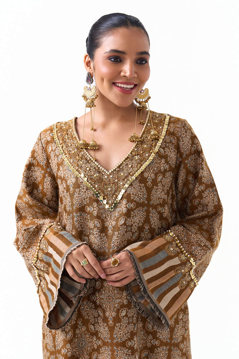 Hania Embroidered Shawl Kaftan (Mustard)