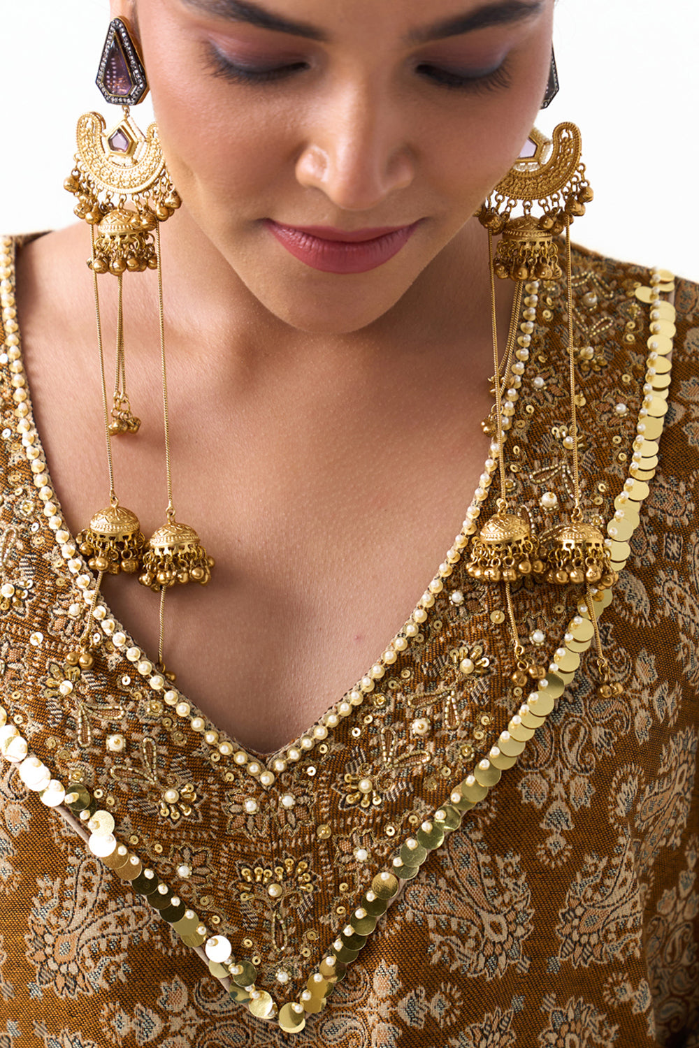 Hania Embroidered Shawl Kaftan (Mustard)