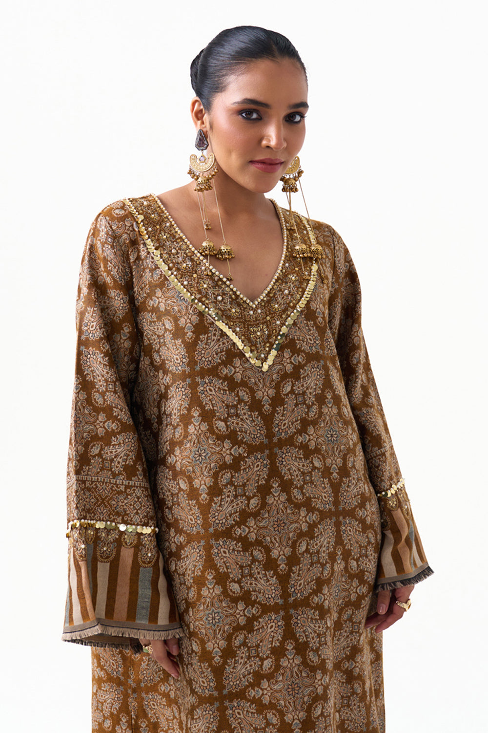 Hania Embroidered Shawl Kaftan (Mustard)