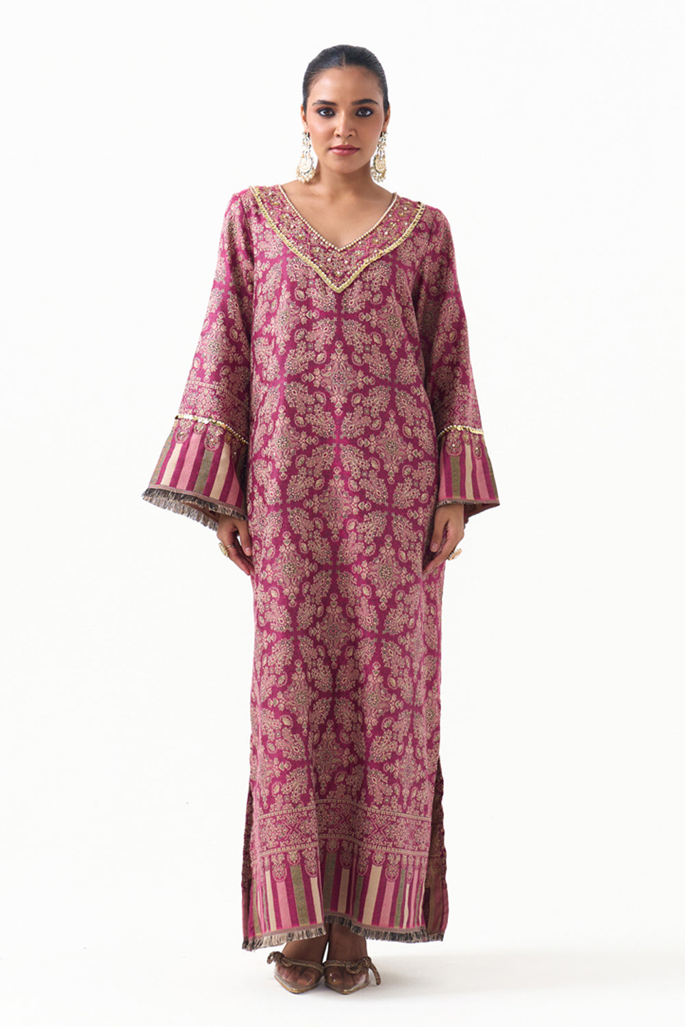 Parisa Embroidered Shawl Kaftan (Fuchsia)