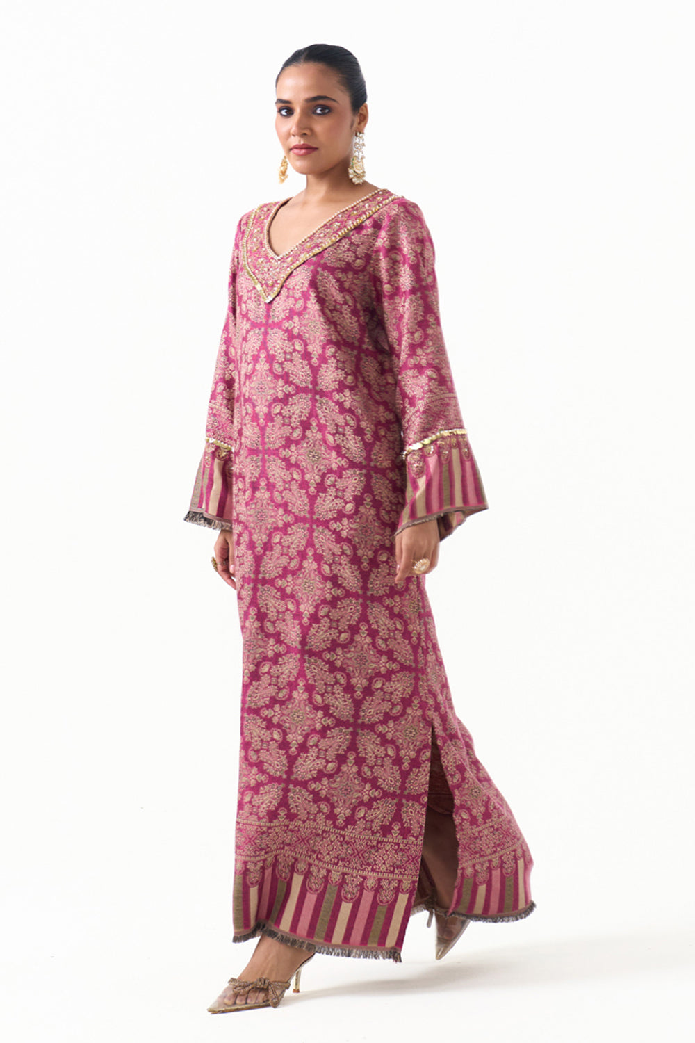 Parisa Embroidered Shawl Kaftan (Fuchsia)