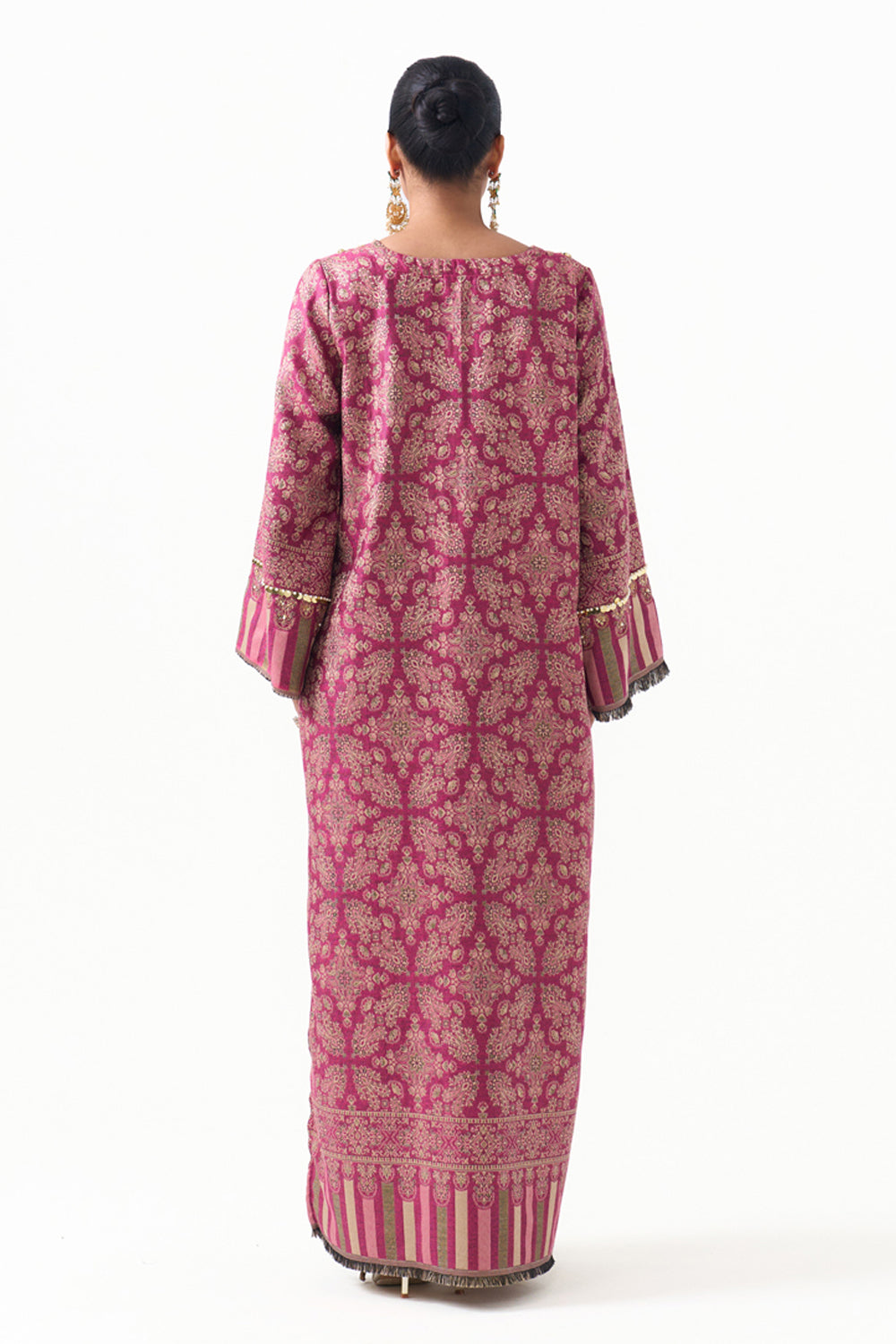 Parisa Embroidered Shawl Kaftan (Fuchsia)