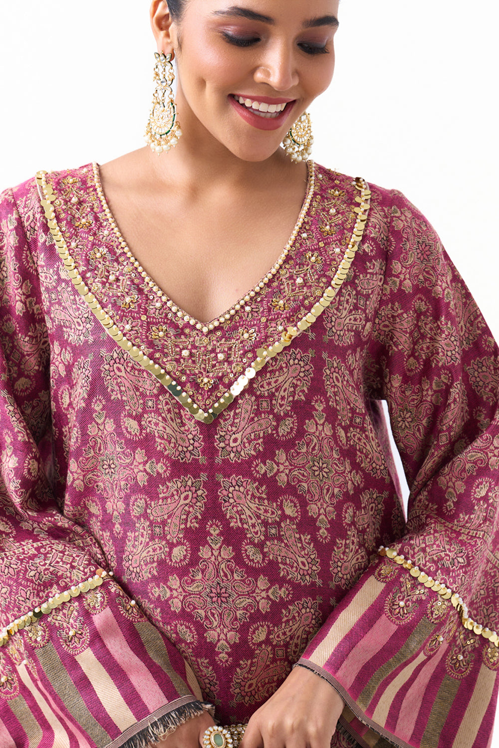 Parisa Embroidered Shawl Kaftan (Fuchsia)