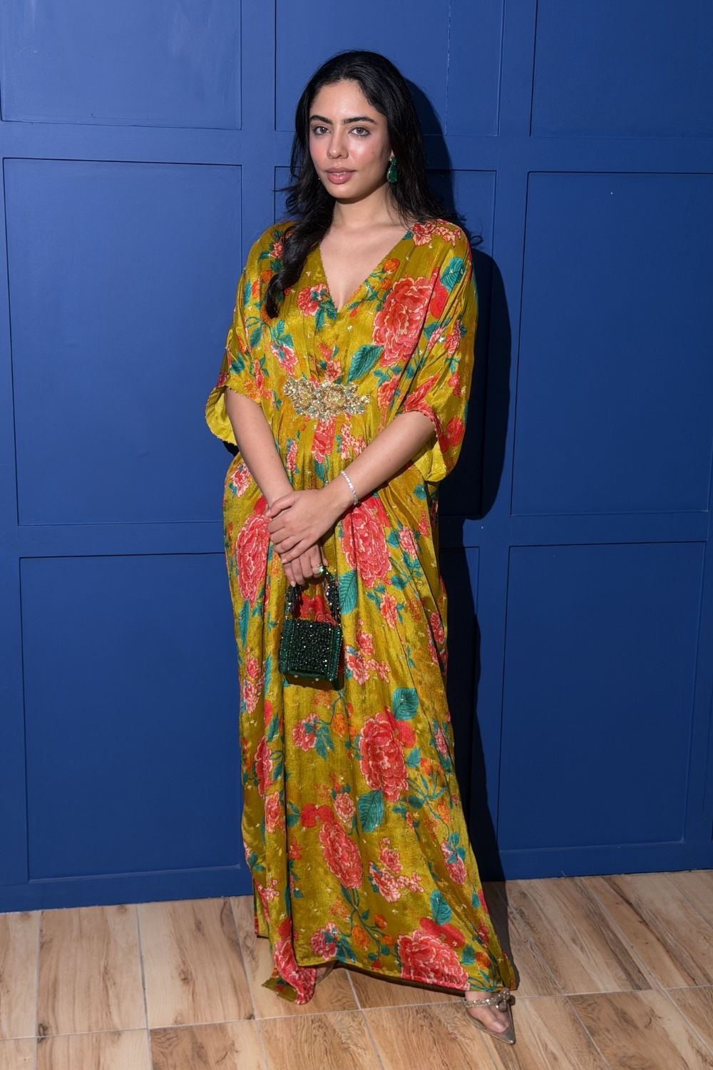 Rabia Floral Embroidered Kaftan (Mustard)