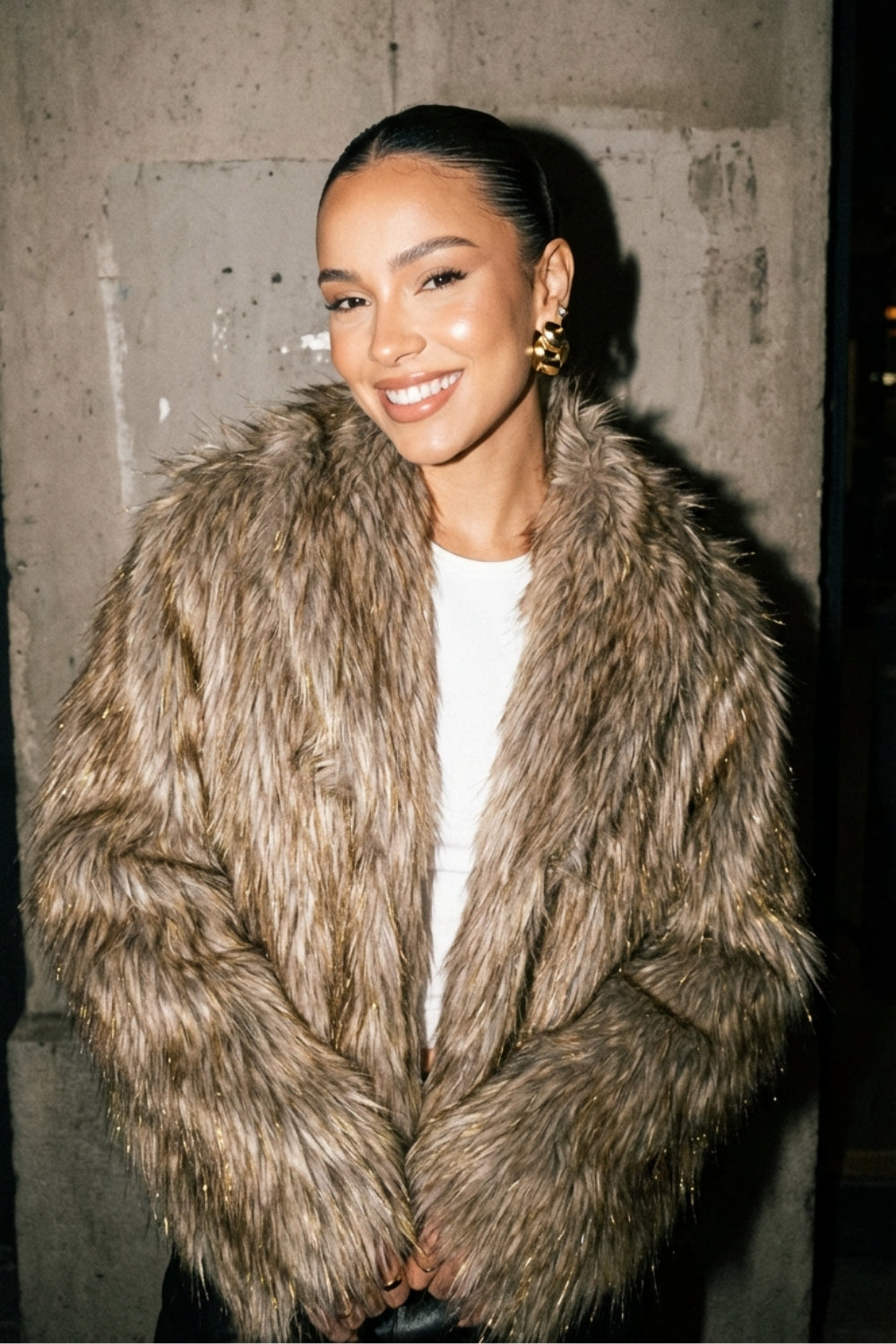 Katy Short Jacket with Brown & Gold Faux Fur