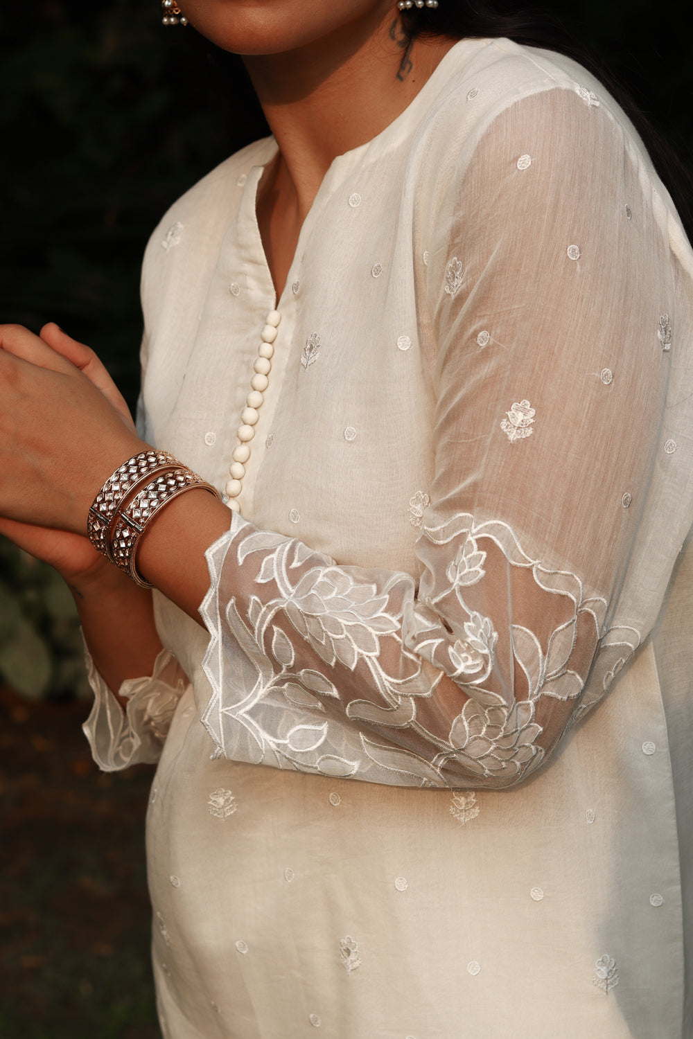 Off-White Embroidered Kurta Pants Set