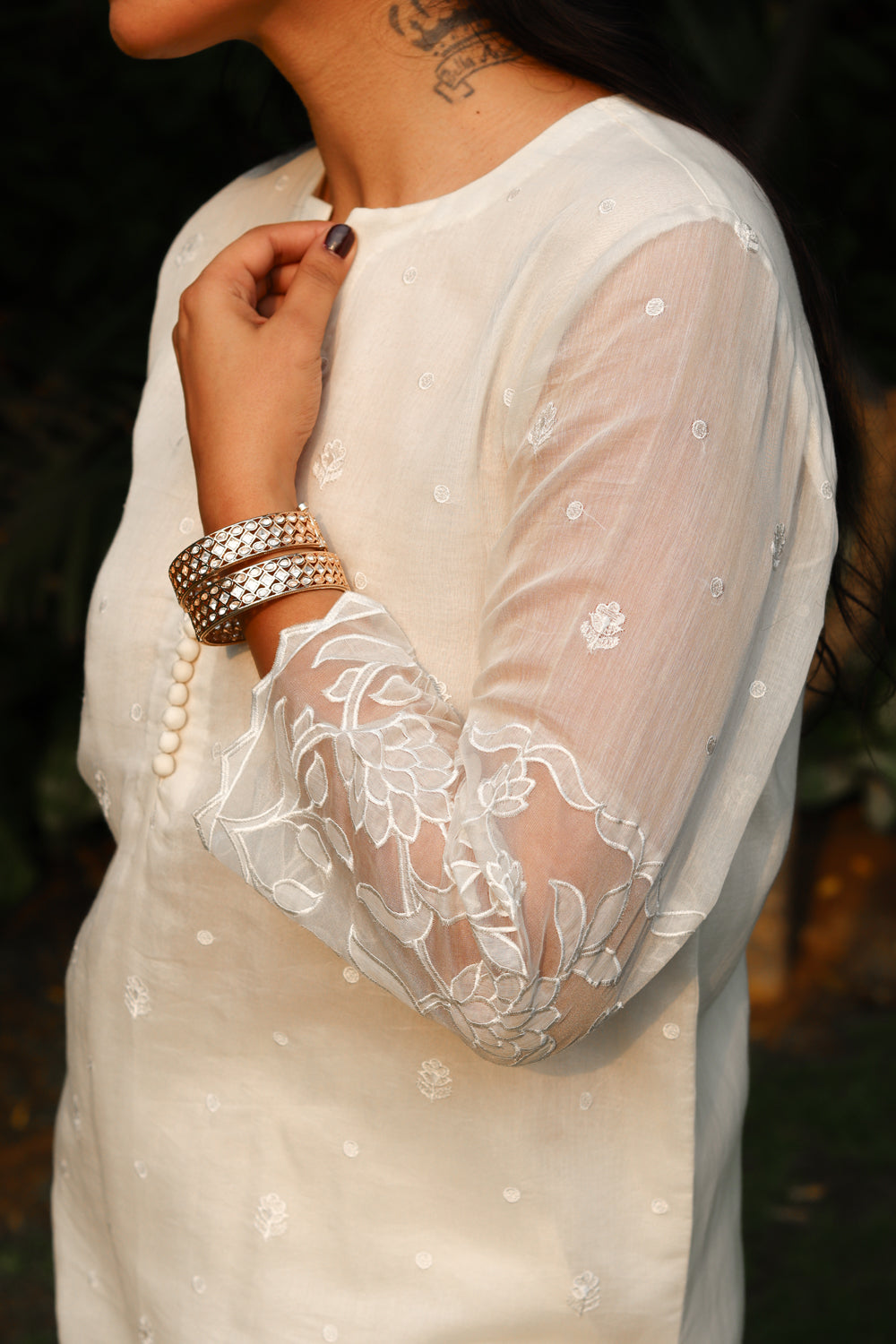 Off-White Embroidered Kurta Pants Set