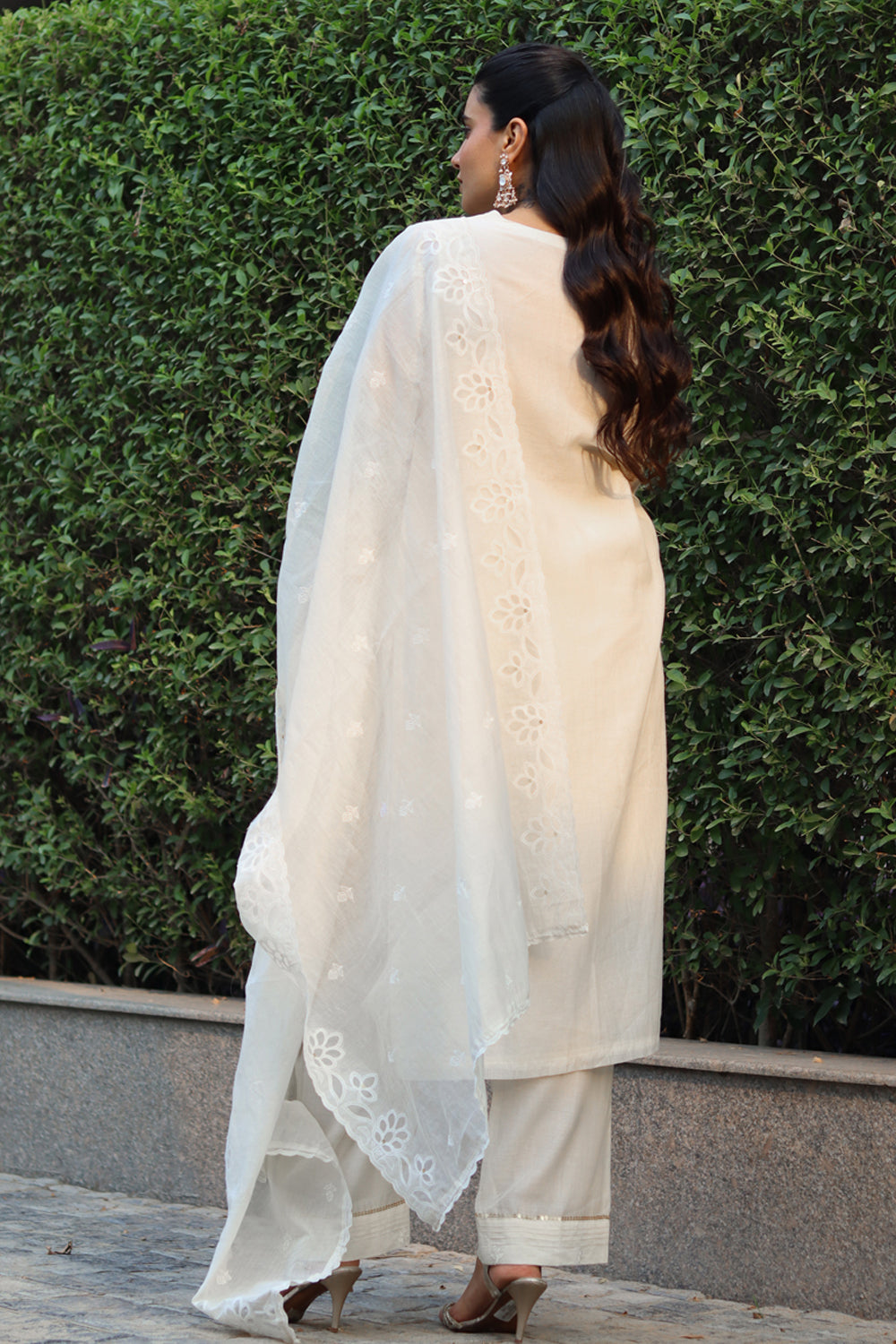 Off-White Embroidered Kurta Pants Set