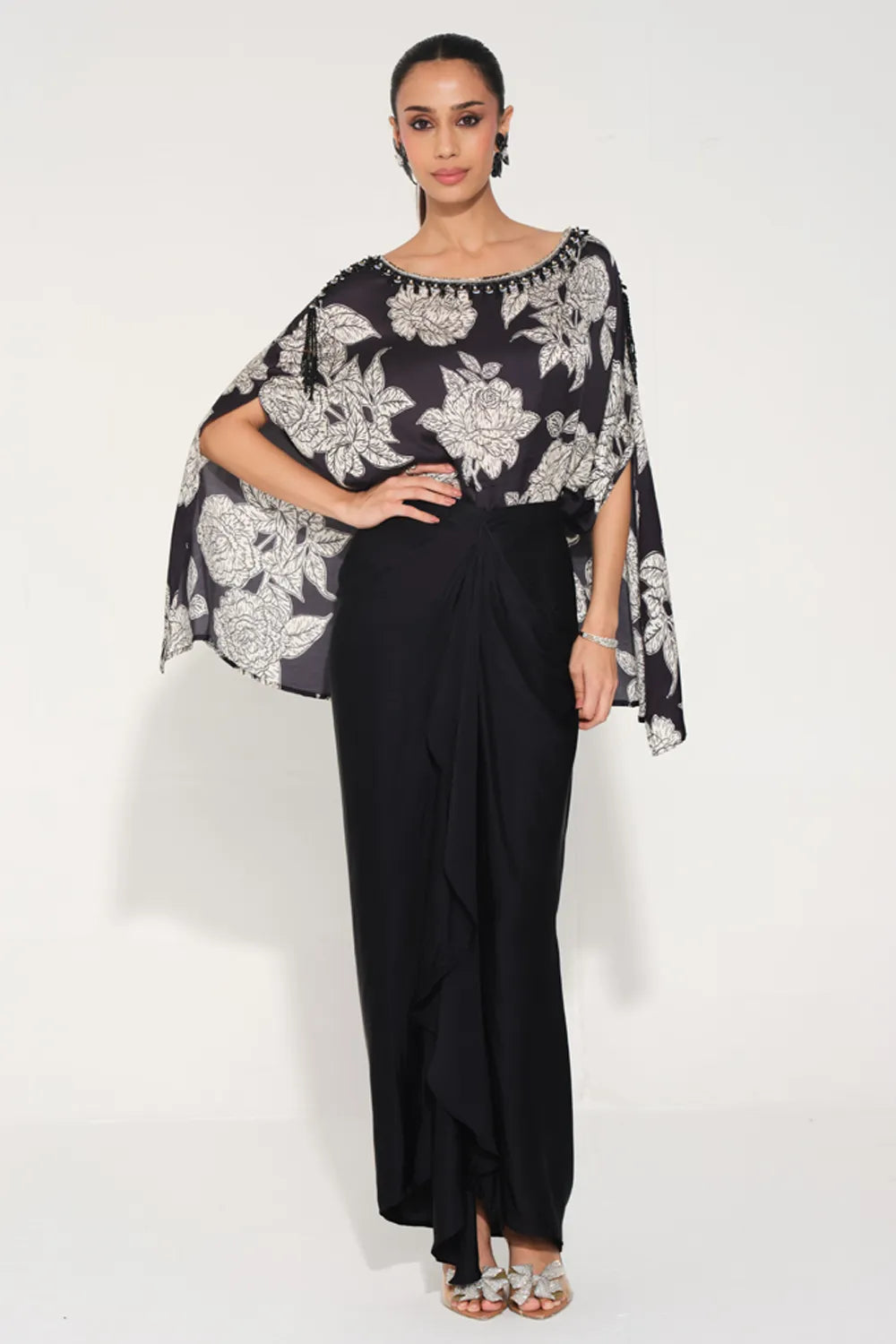 Rosetta Hand-Embroidered Cape Top & Skirt Set