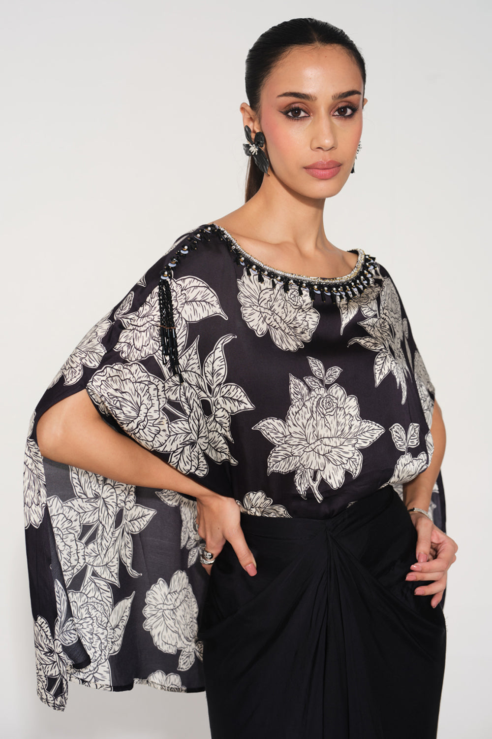 Rosetta Hand-Embroidered Cape Top & Skirt Set
