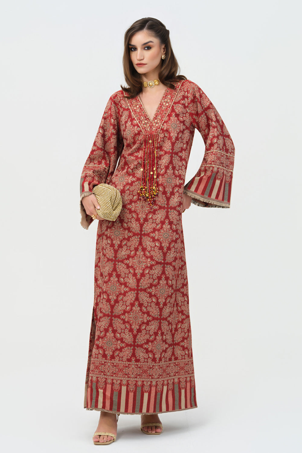 Inaaya Embroidered Shawl Kaftan (Red)