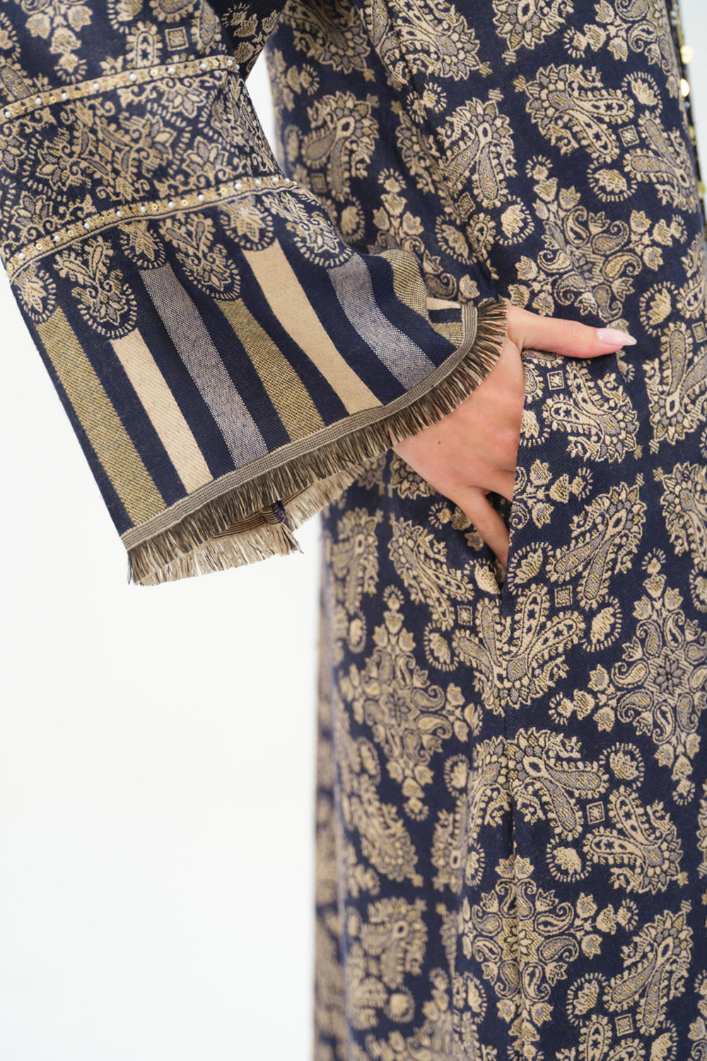 Zia Embroidered Shawl Kaftan (Navy Blue)