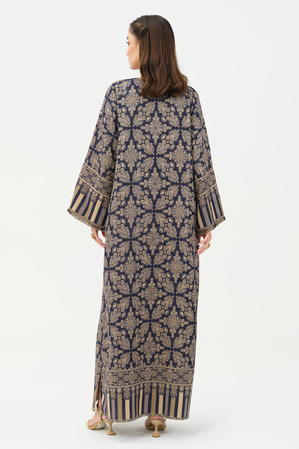 Zia Embroidered Shawl Kaftan (Navy Blue)