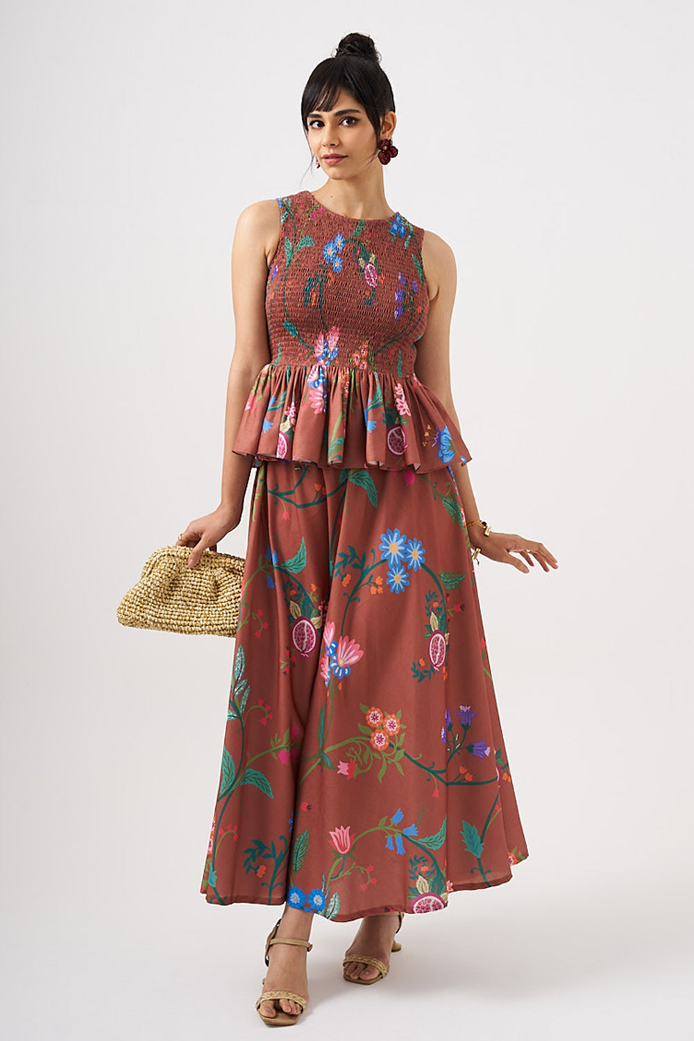 Amber Bloom Smocked Peplum Top & Skirt Set