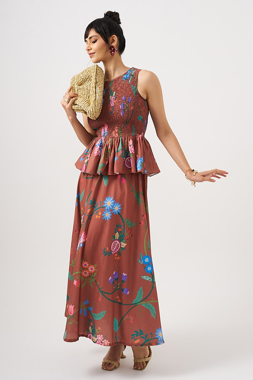 Amber Bloom Smocked Peplum Top & Skirt Set