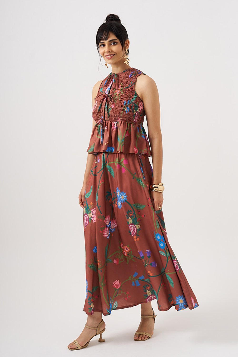 Amber Bloom Tie-up Top & Skirt Set