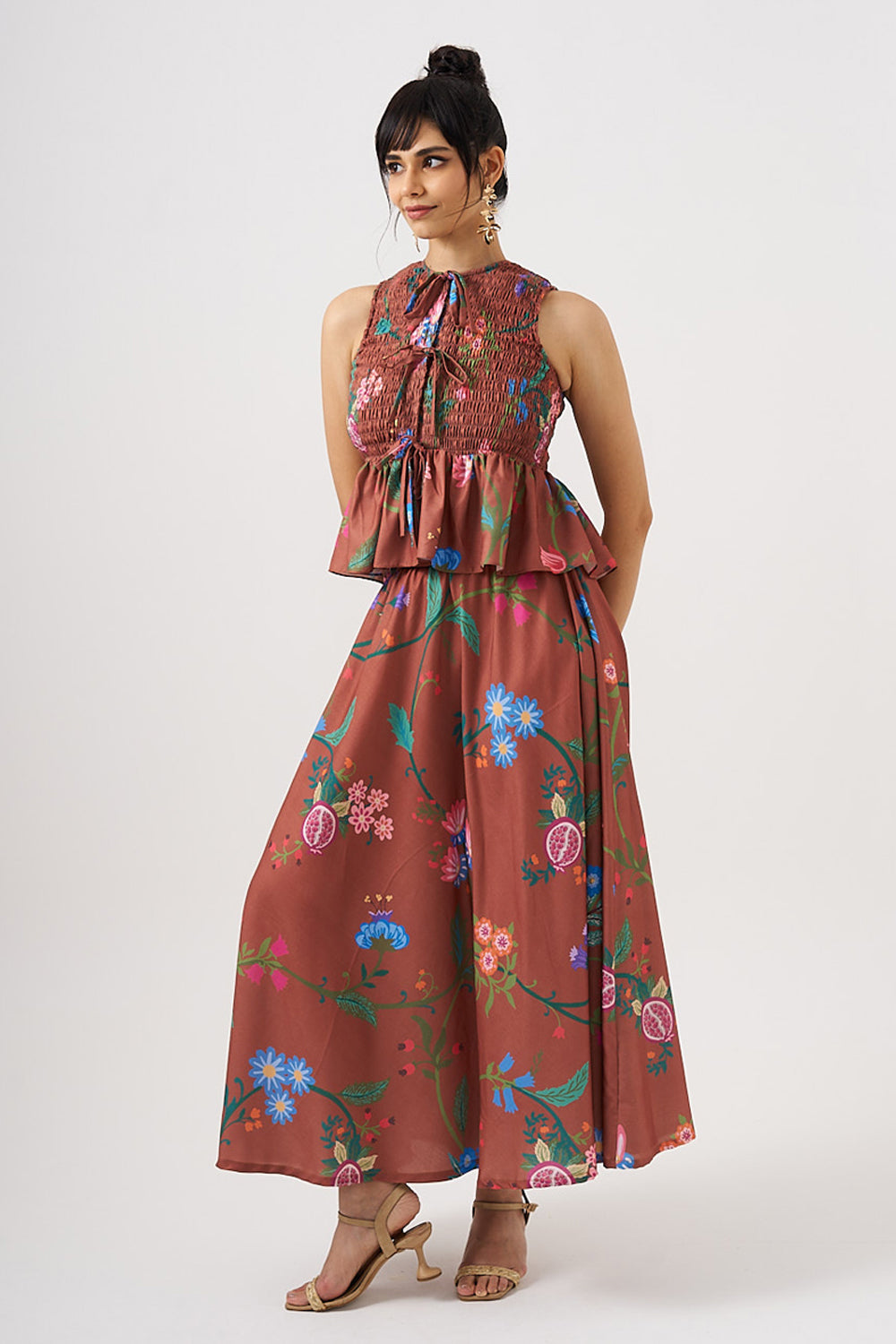 Amber Bloom Tie-up Top & Skirt Set